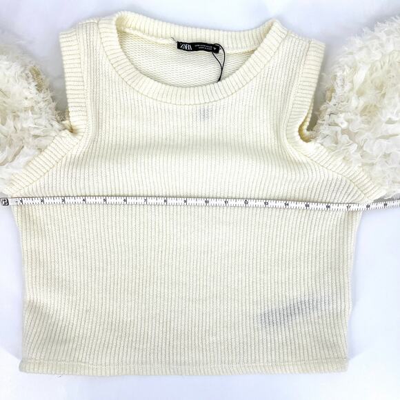 Zara Puff Cut Out Sleeve Crop Top Cream Size M NWOT - Picture 6 of 12